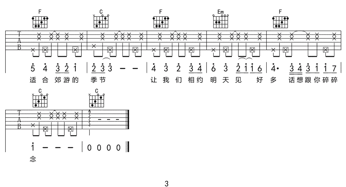 元气夏天吉他谱3-刘瑞琦