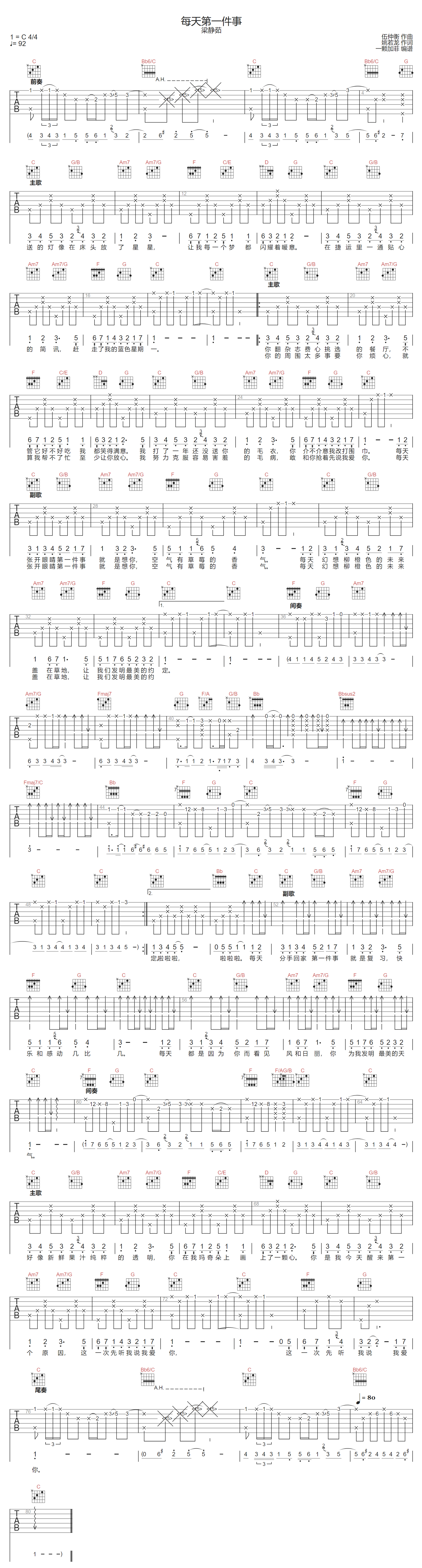 每天第一件事吉他谱-梁静茹