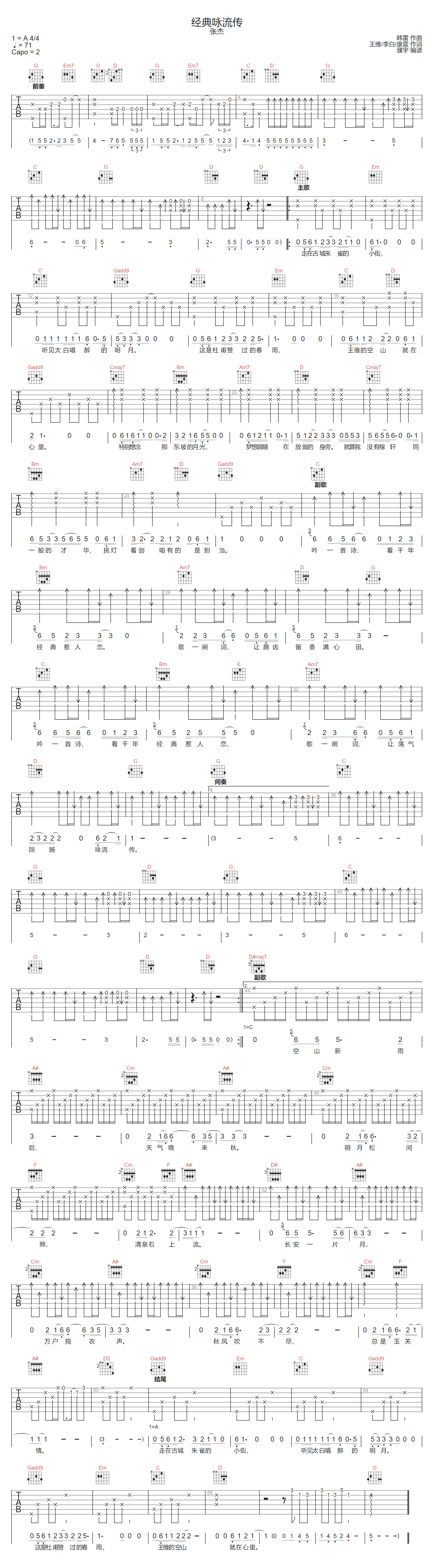 经典咏流传吉他谱-张杰