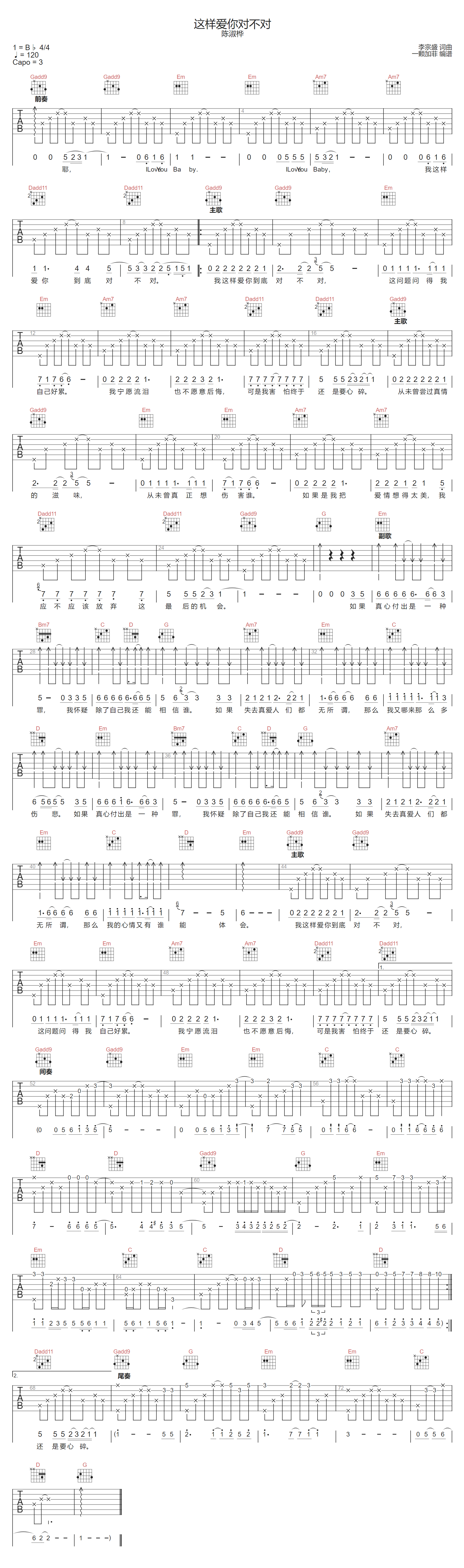 这样爱你对不对吉他谱-陈淑桦
