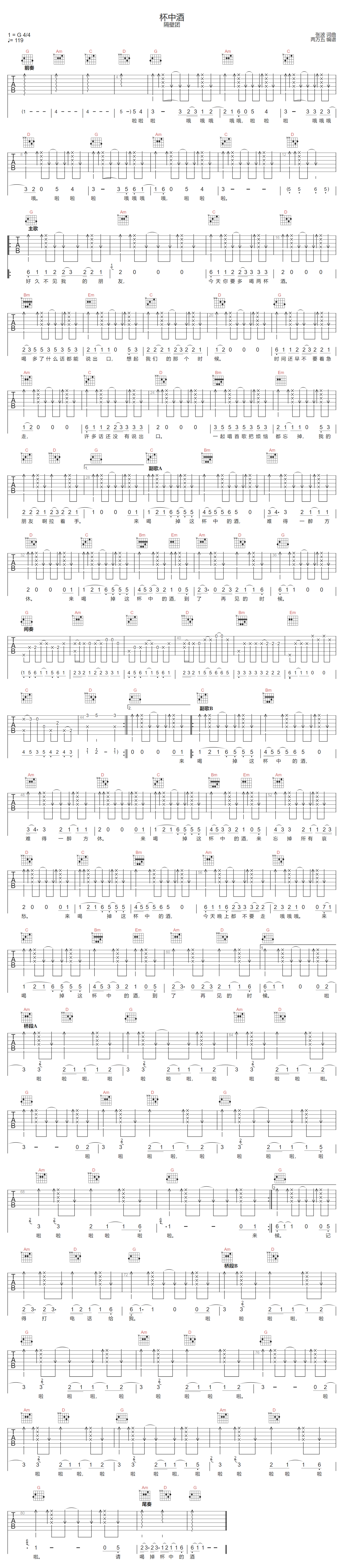 杯中酒吉他谱-隔壁团