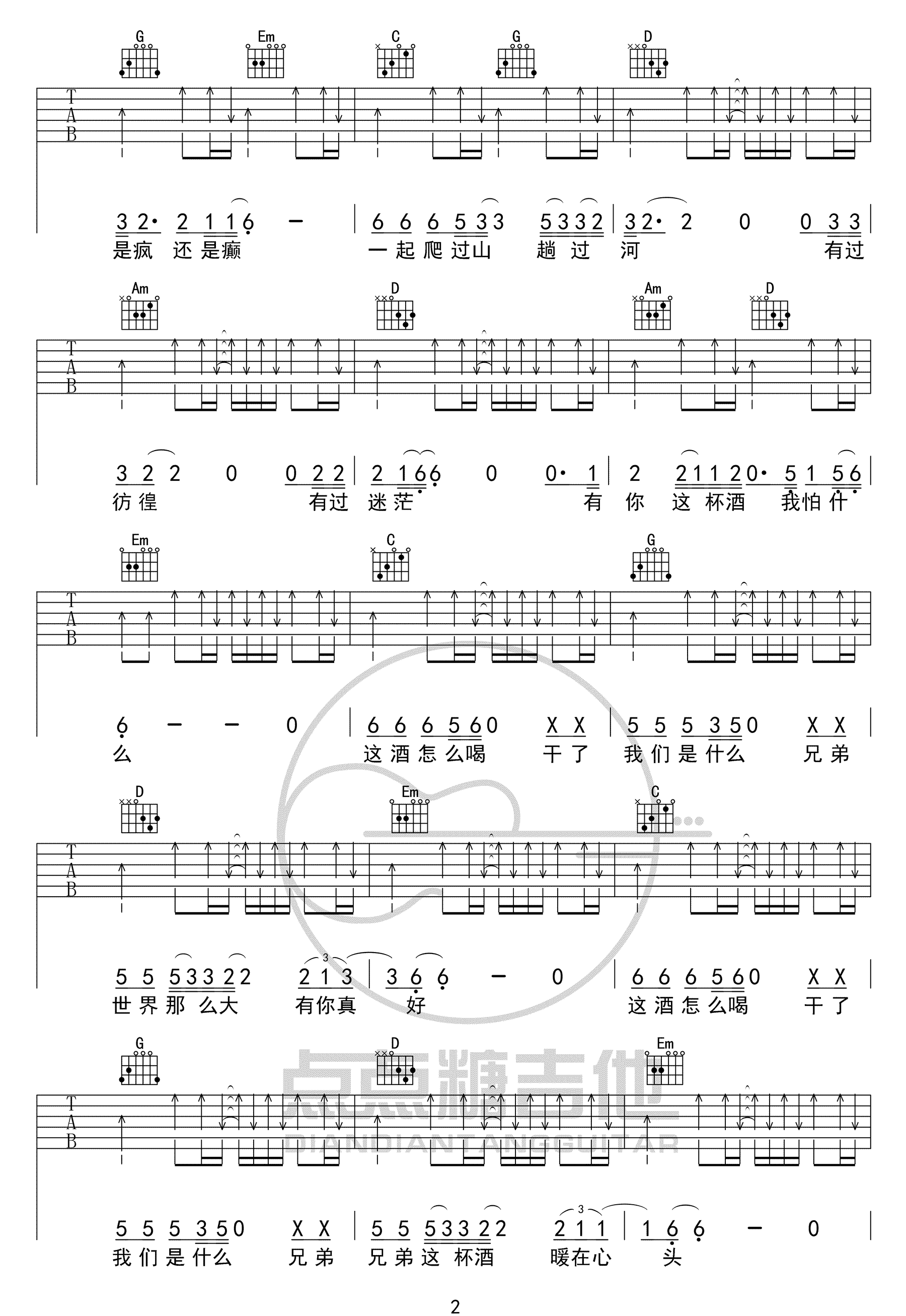 这酒怎么喝吉他谱2-王旭