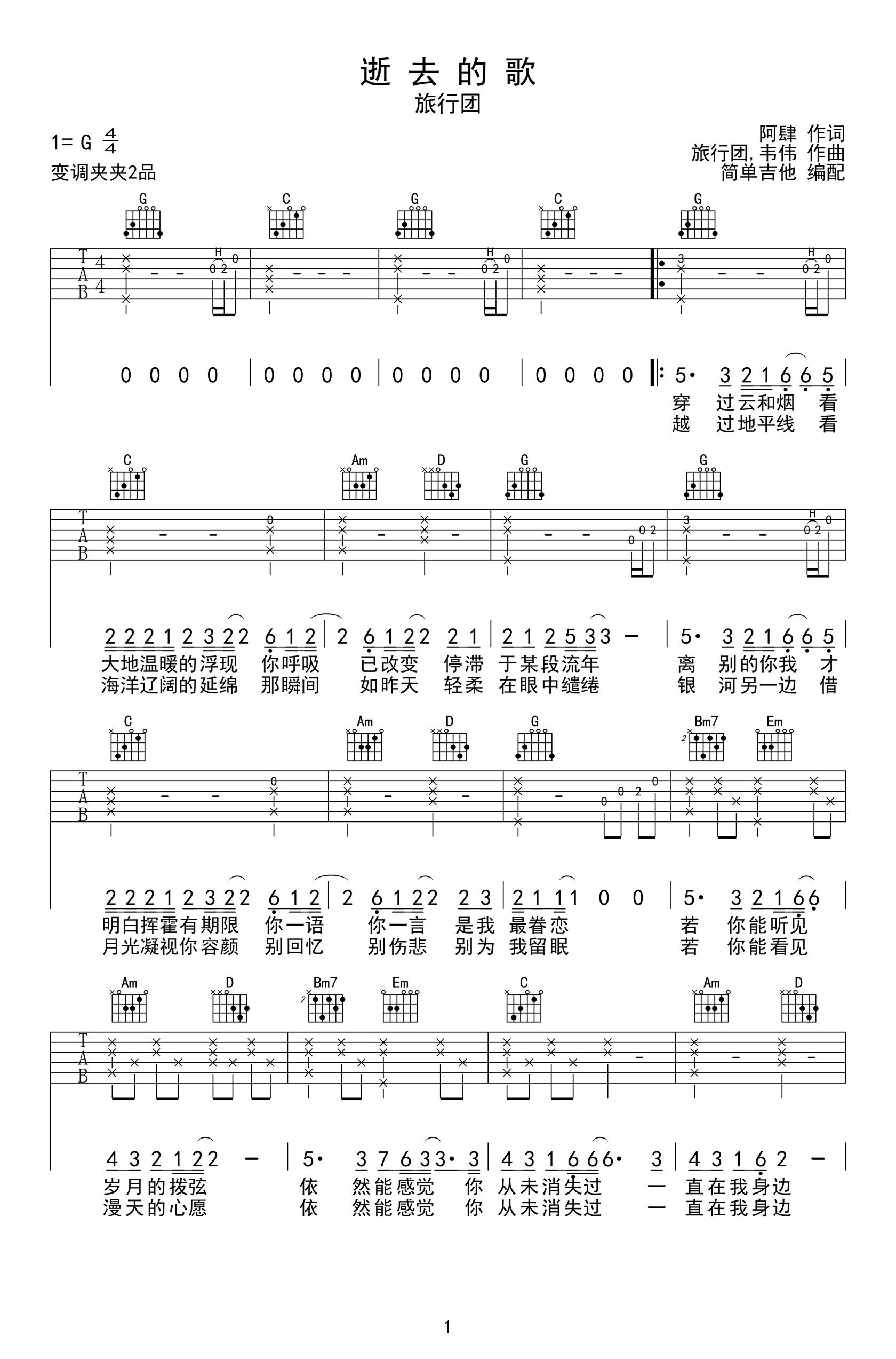 逝去的歌吉他谱预览图