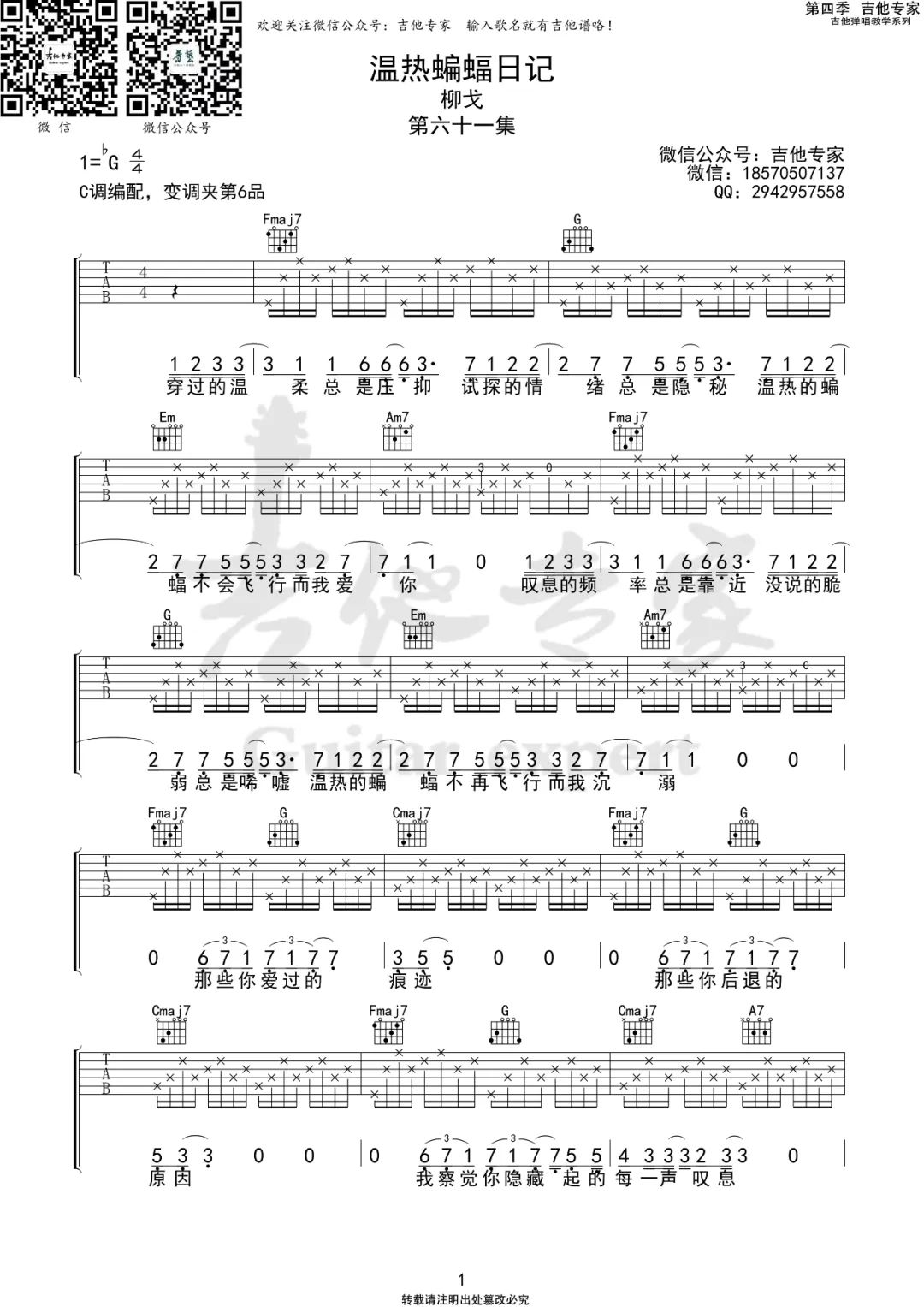 温热蝙蝠日记吉他谱预览图