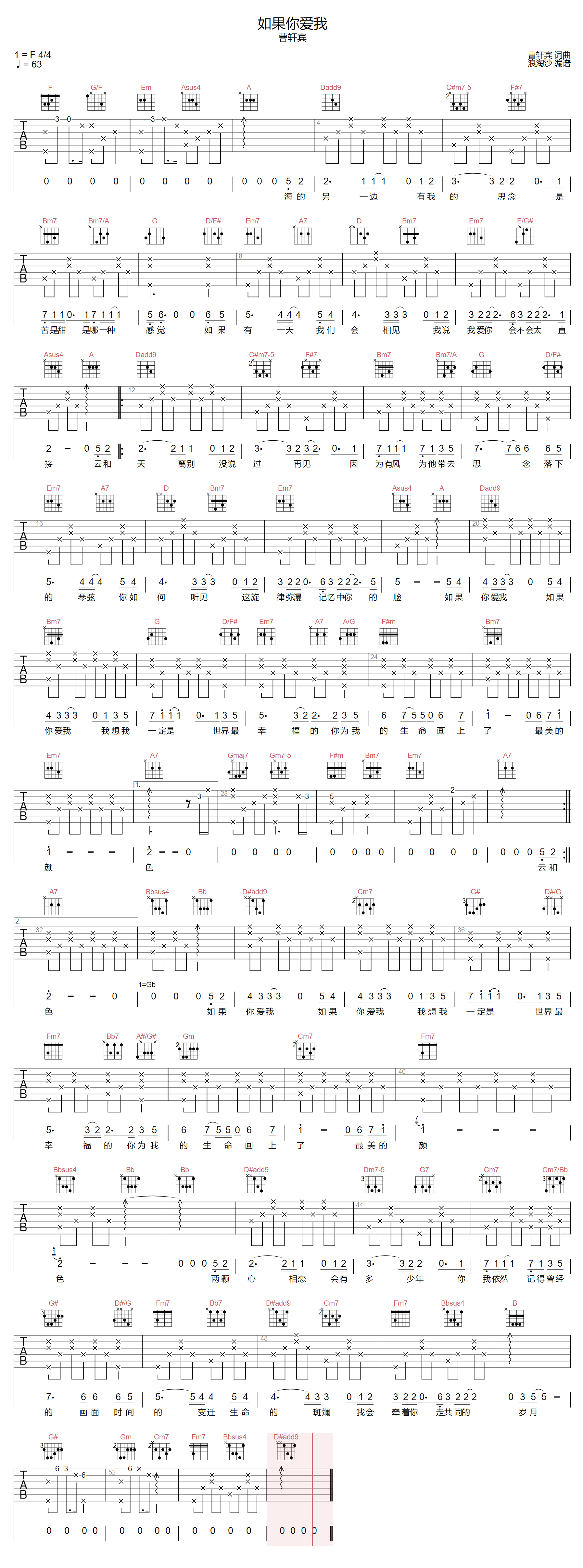 如果你爱我吉他谱预览图