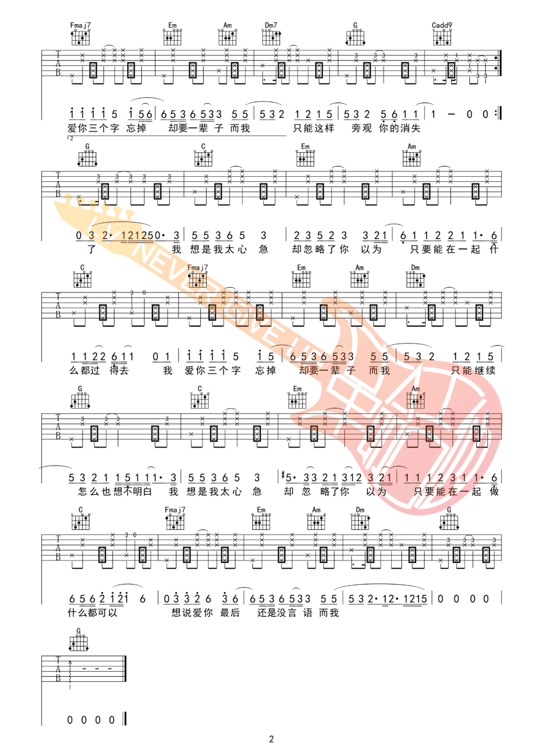 瘦子吉他谱预览图