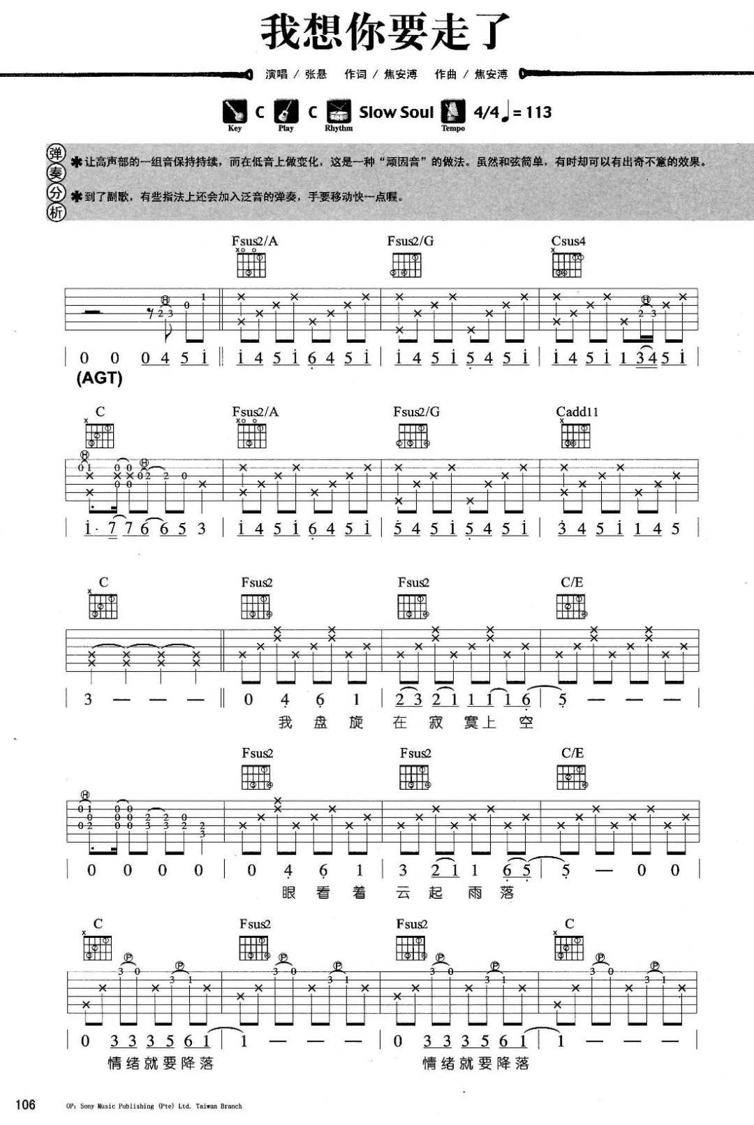 我想你要走了吉他谱预览图