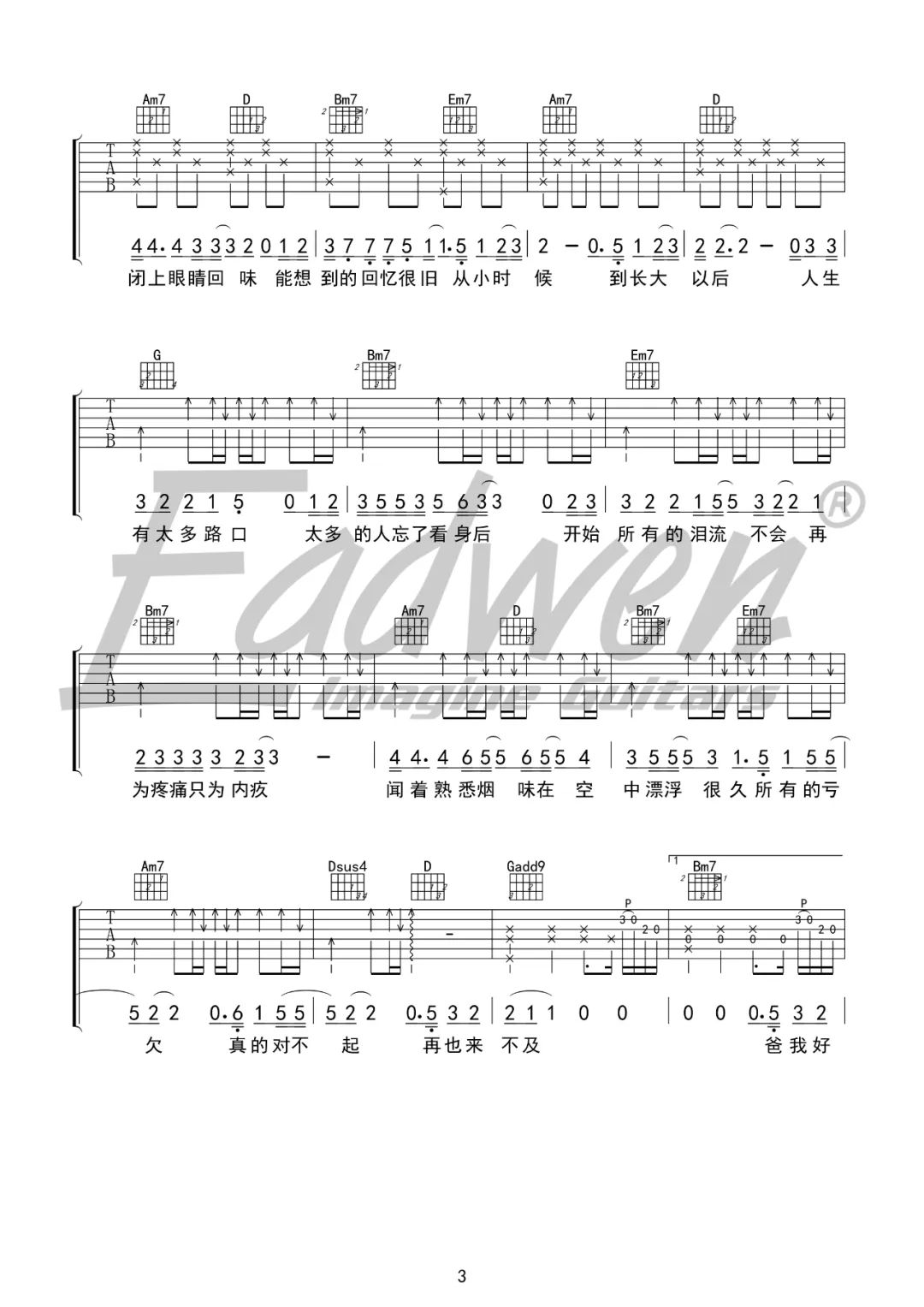 欠父亲的话吉他谱预览图