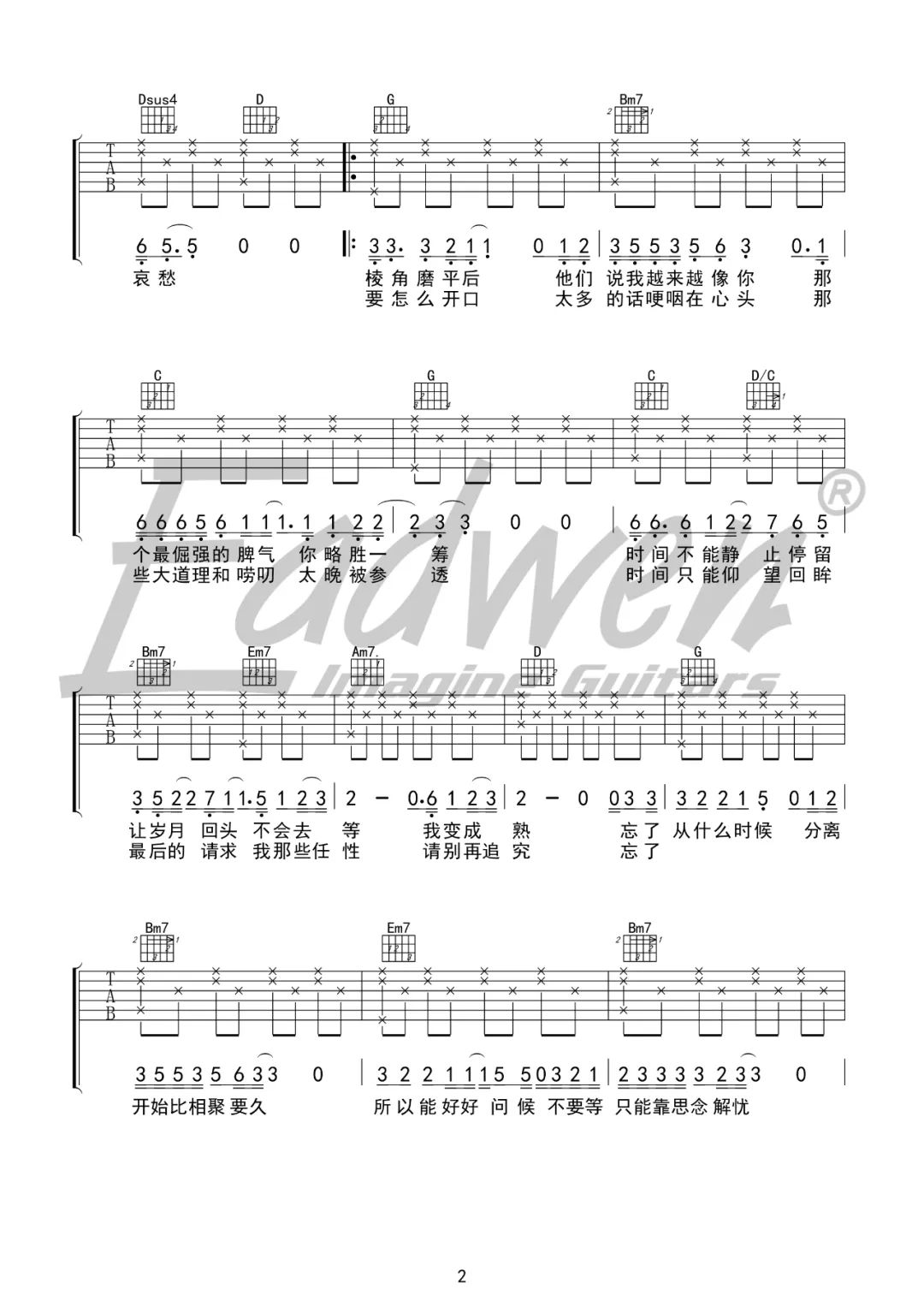 欠父亲的话吉他谱预览图