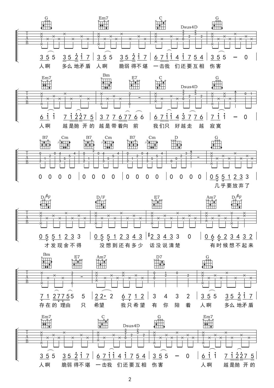 人啊吉他谱预览图