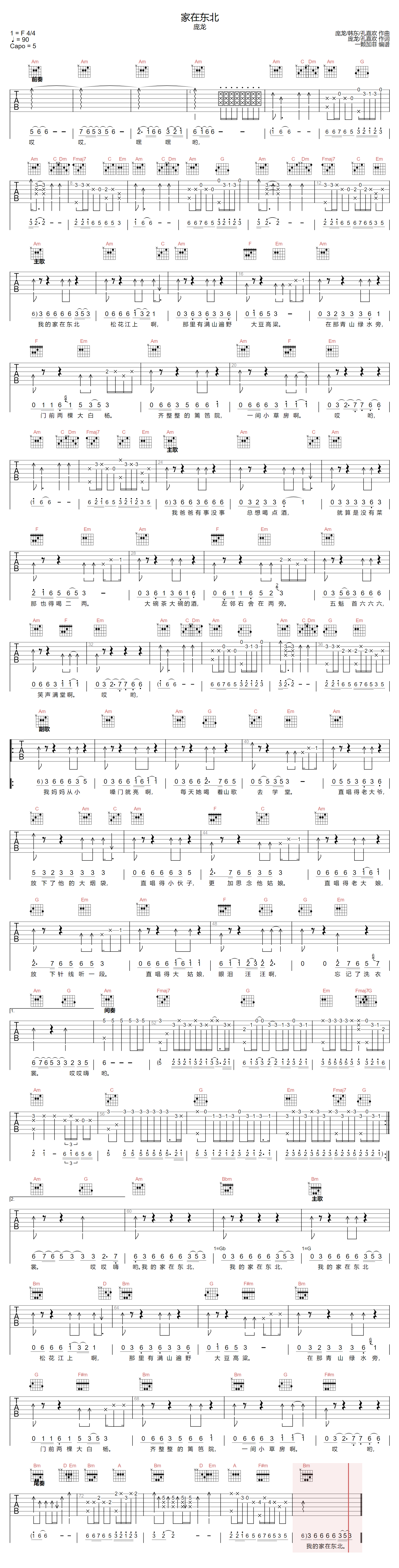 家在东北吉他谱预览图