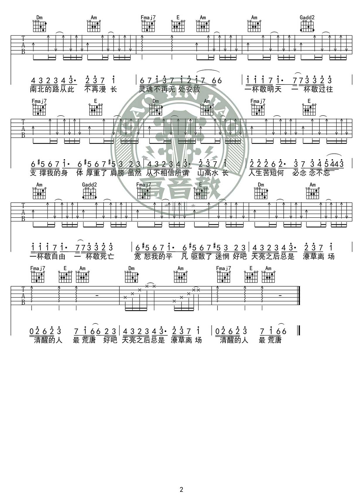 消愁吉他谱预览图