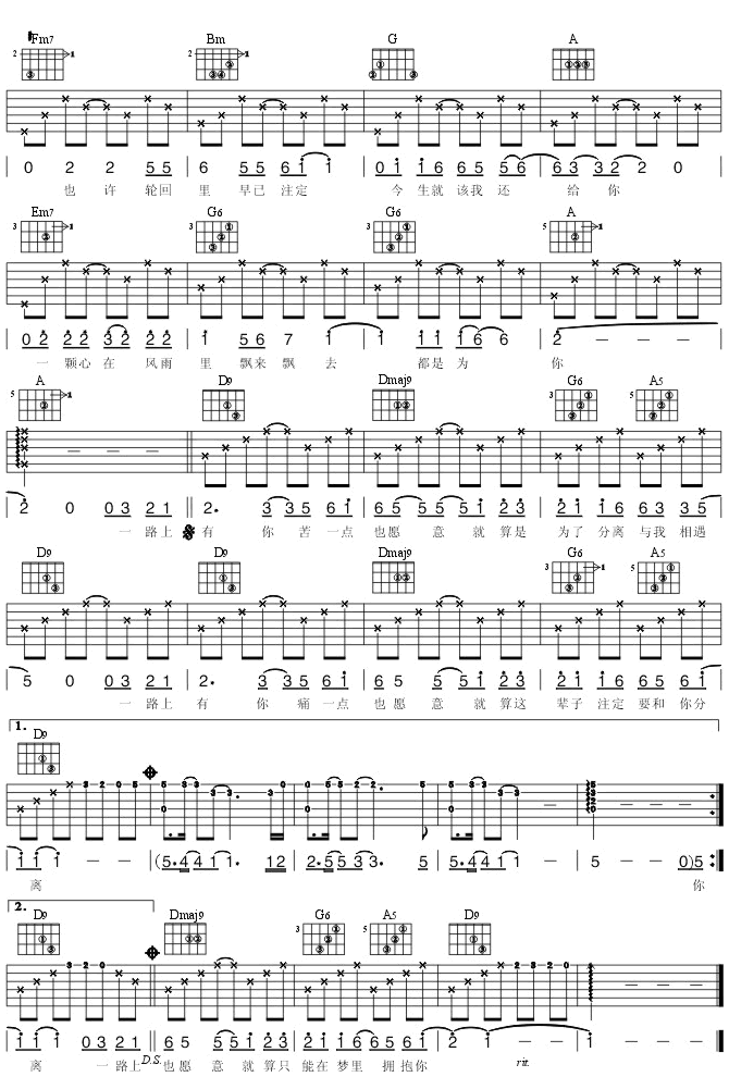 一路上有你吉他谱预览图