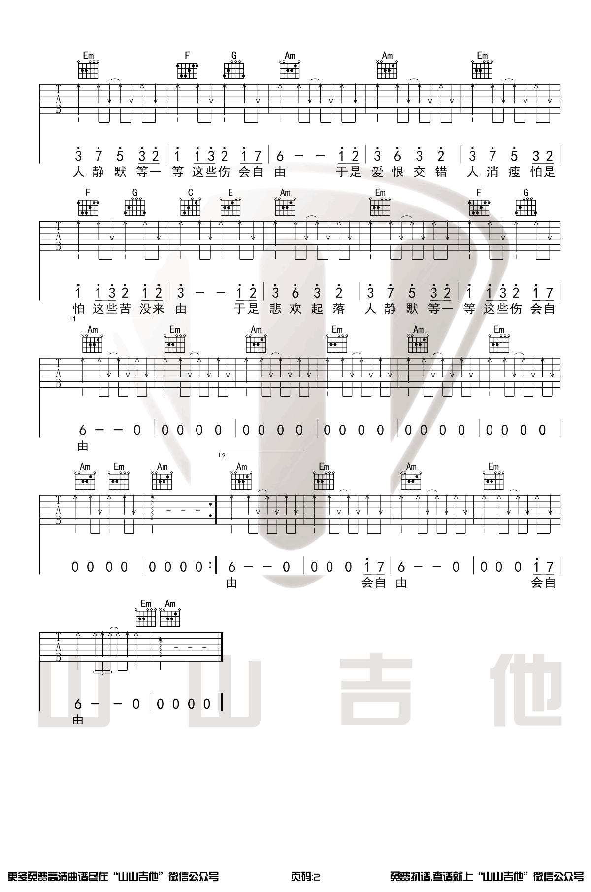 口是心非吉他谱预览图
