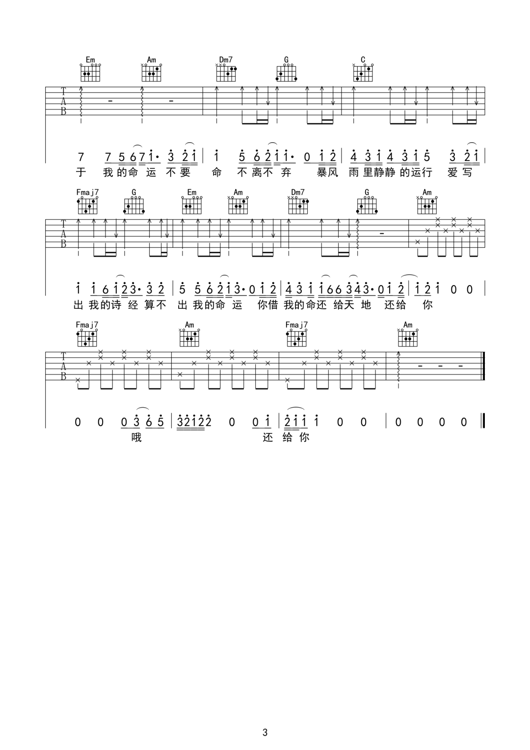 命运吉他谱预览图