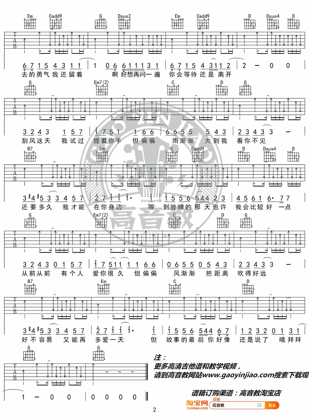 晴天吉他谱预览图