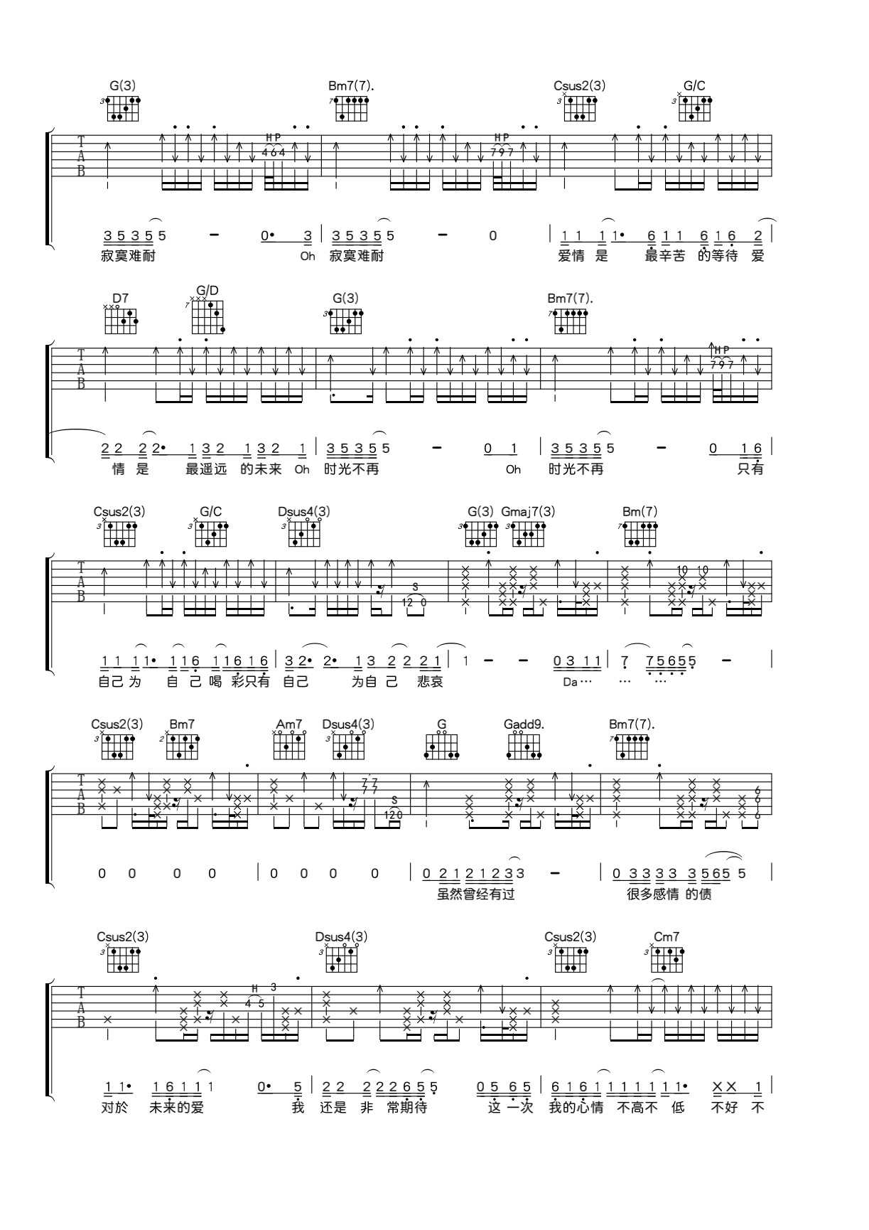 寂寞难耐吉他谱预览图