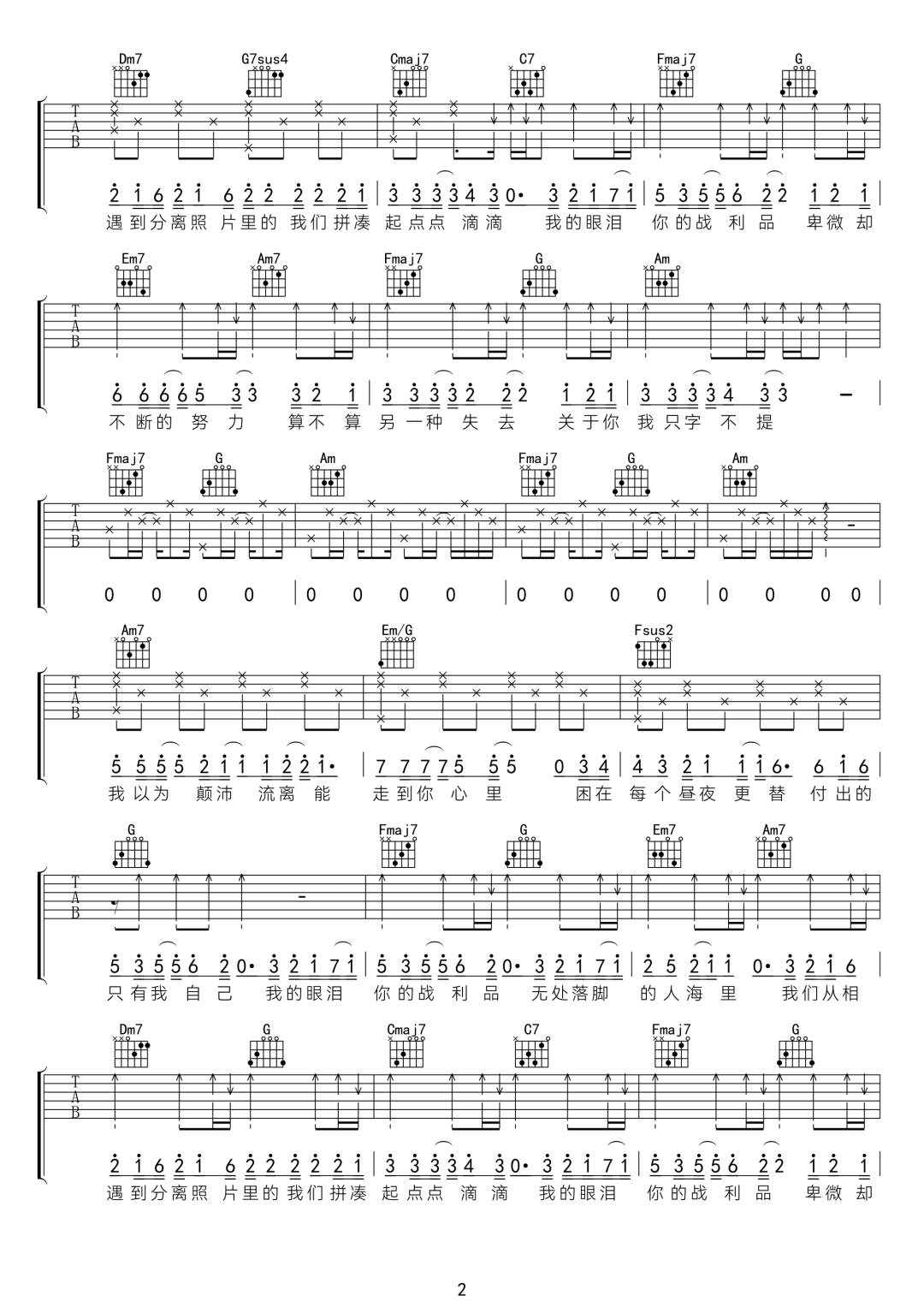 我的眼泪你的战利品吉他谱预览图