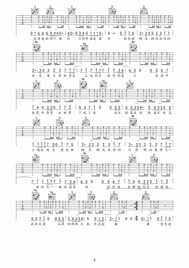 想念被搁浅吉他谱预览图