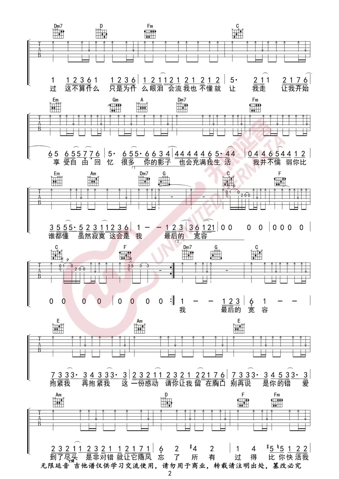 我不难过吉他谱预览图