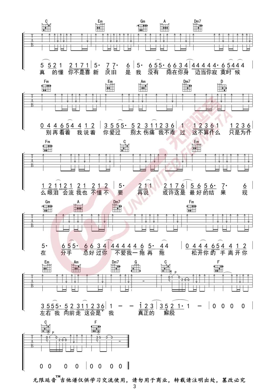 我不难过吉他谱预览图