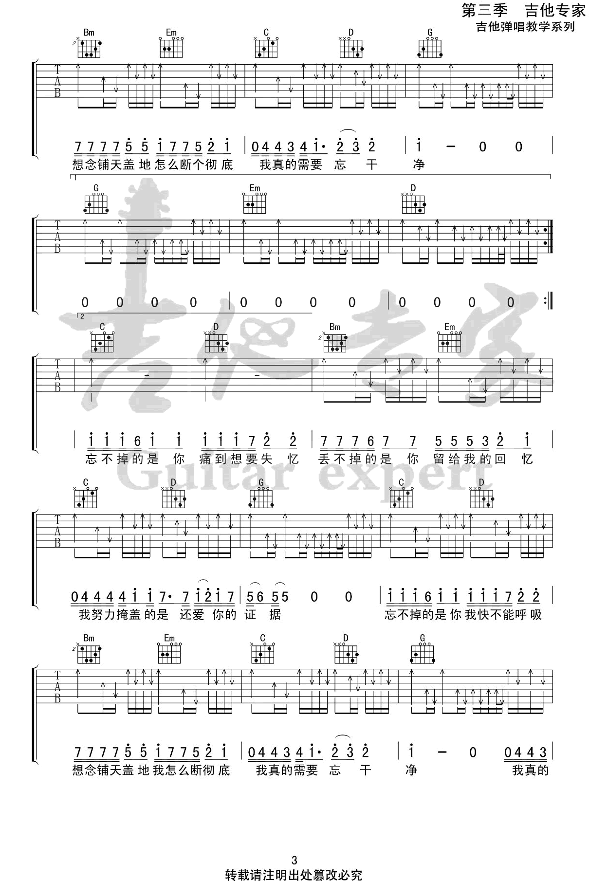 忘不了的是你吉他谱预览图