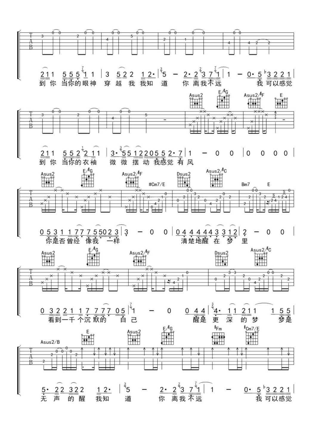 我知道你离我不远吉他谱预览图