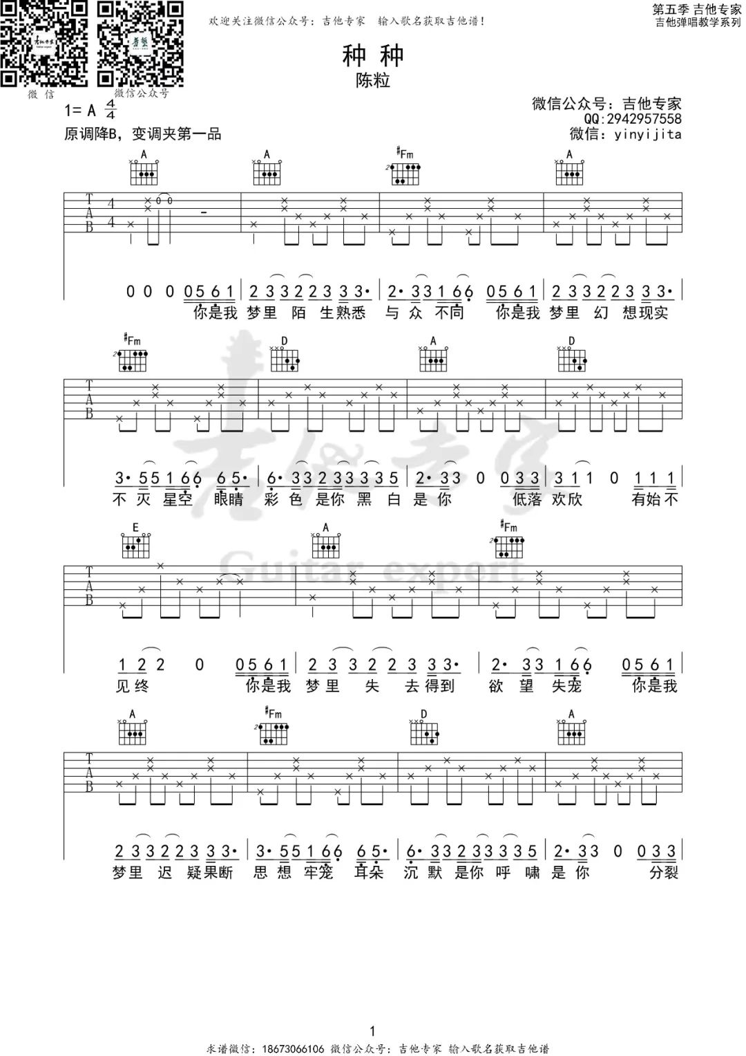 种种吉他谱预览图