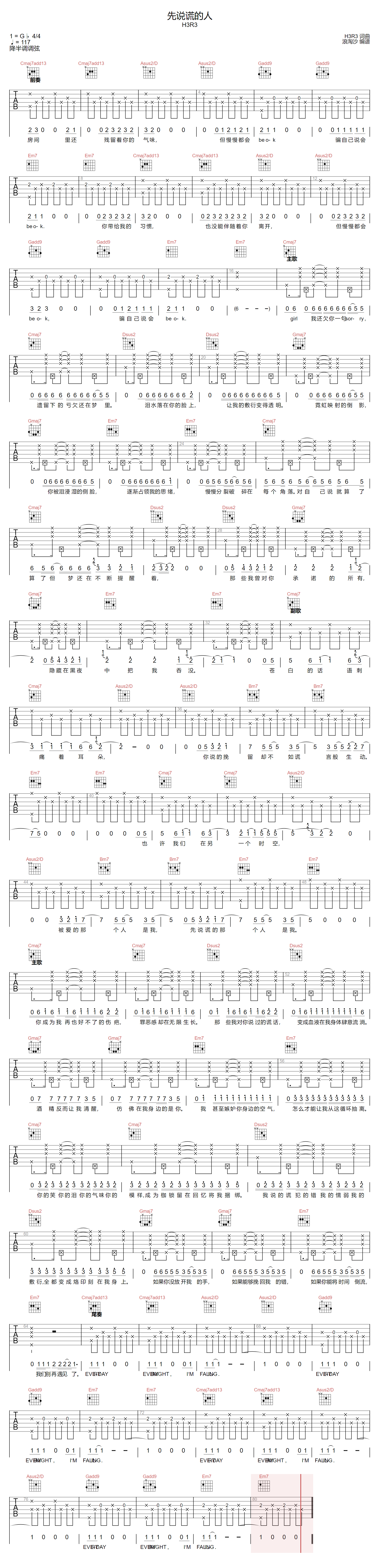 先说谎的人吉他谱预览图