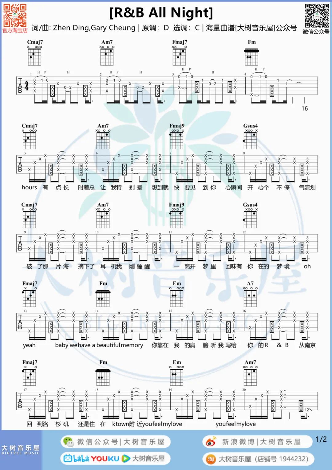 R&B-All-Night吉他谱预览图