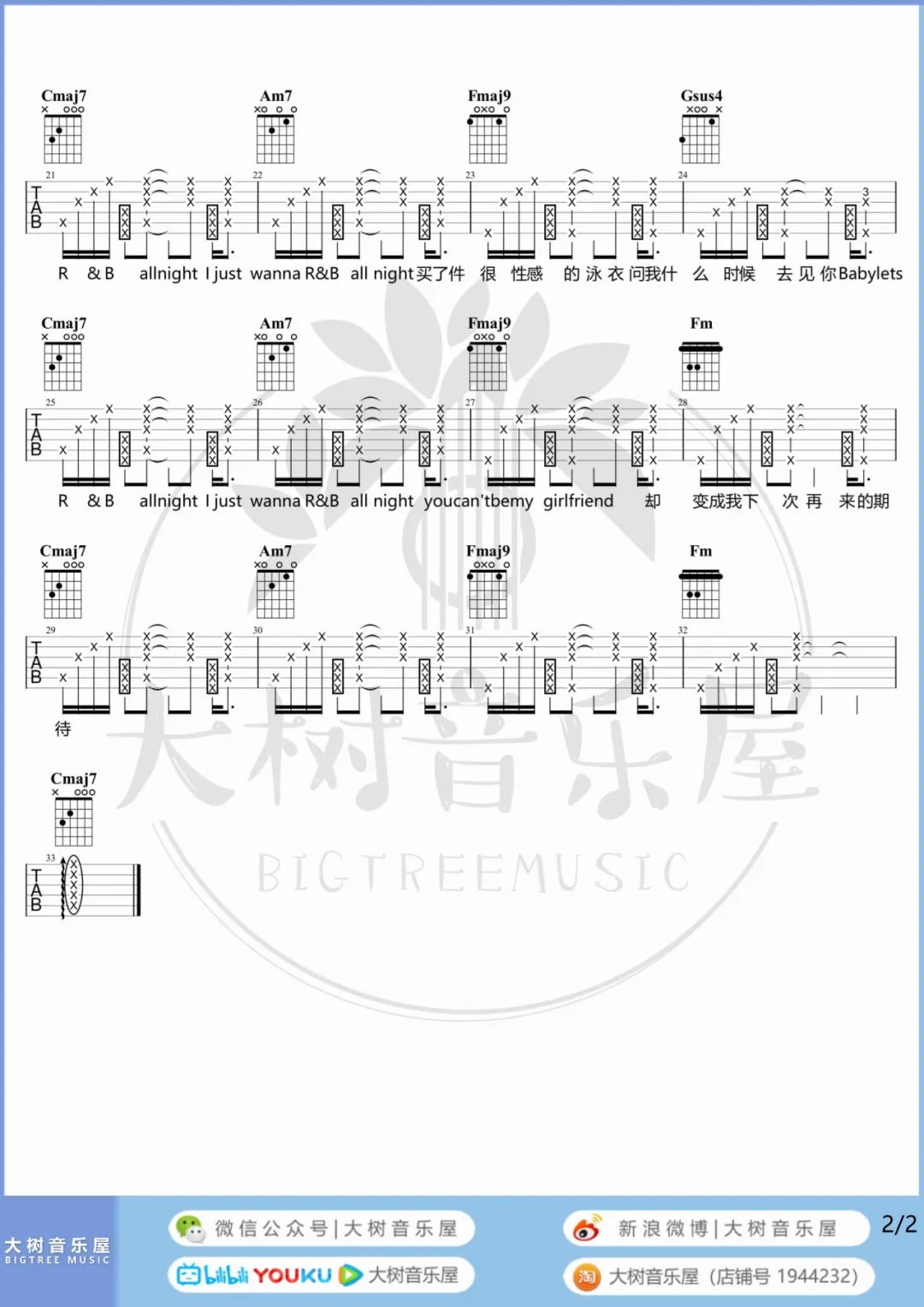 R&B-All-Night吉他谱预览图