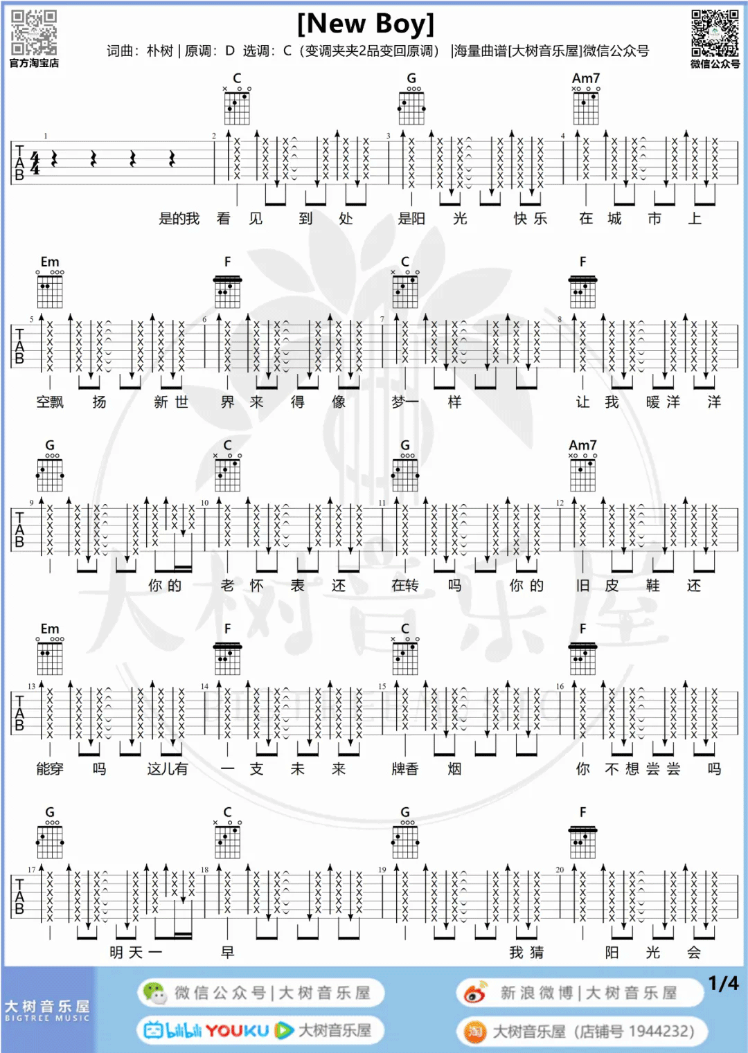New-Boy吉他谱预览图