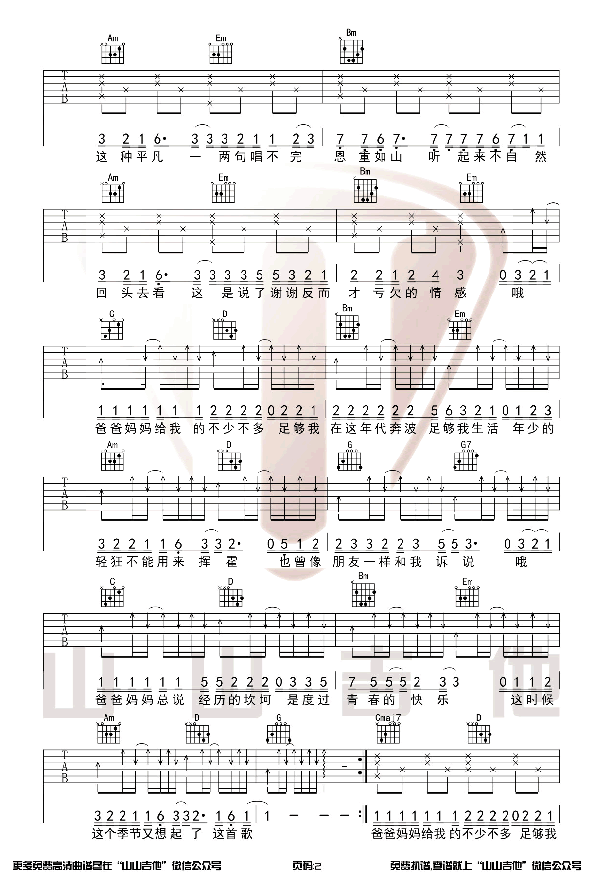 爸爸妈妈吉他谱预览图