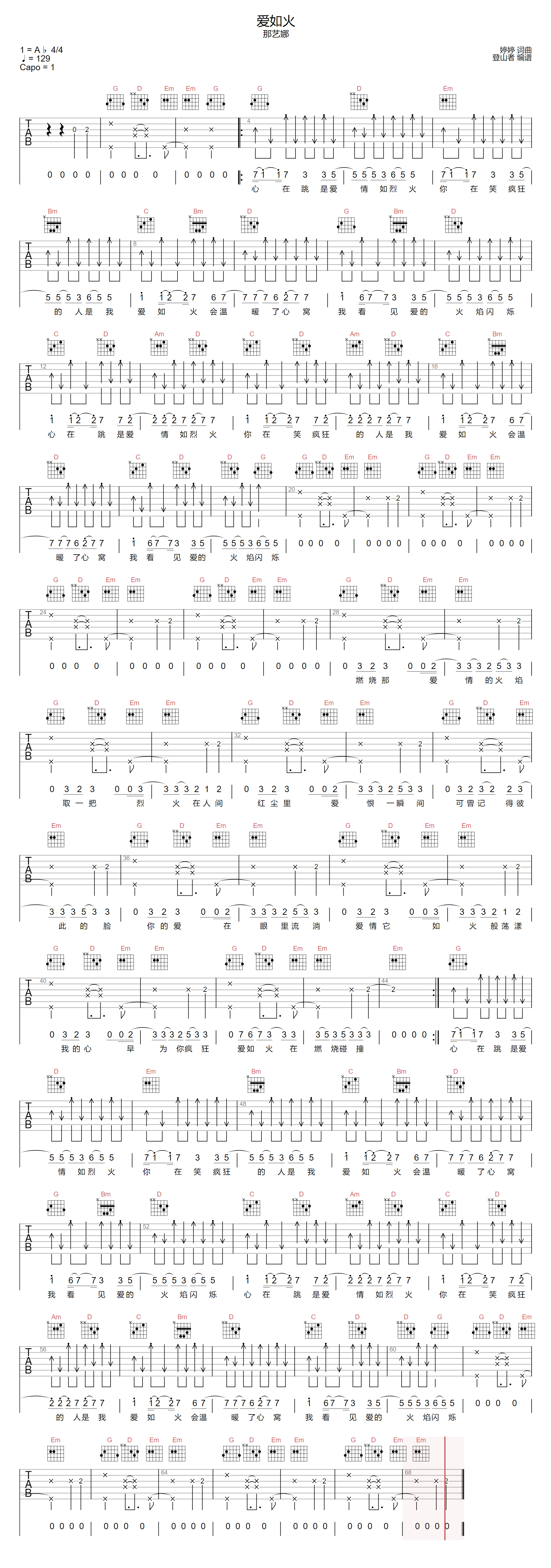 爱如火吉他谱预览图
