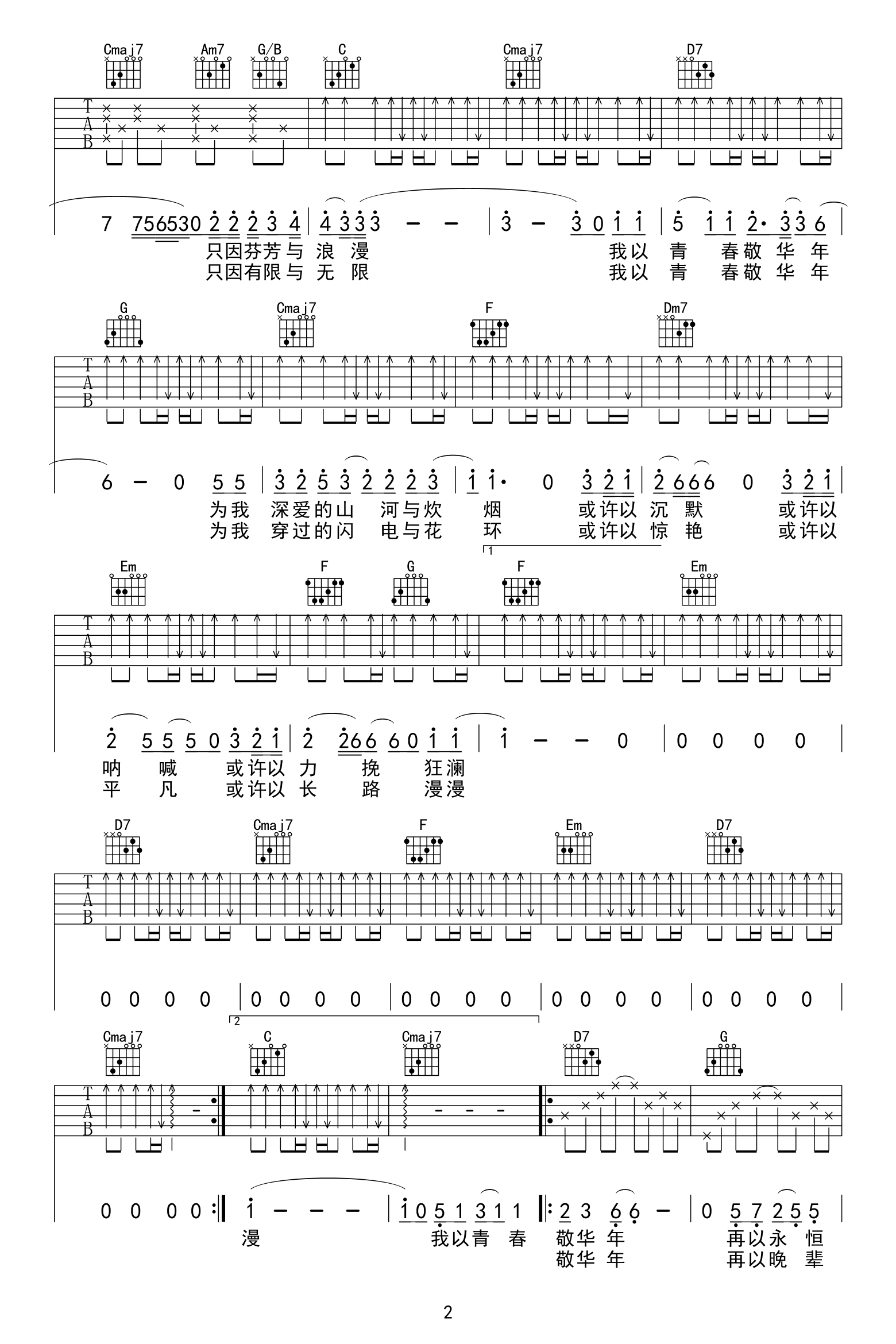 我以青春敬华年吉他谱预览图