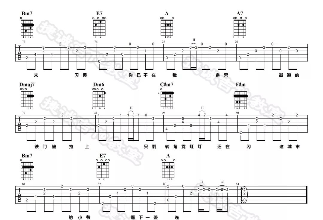 雨下一整晚吉他谱预览图