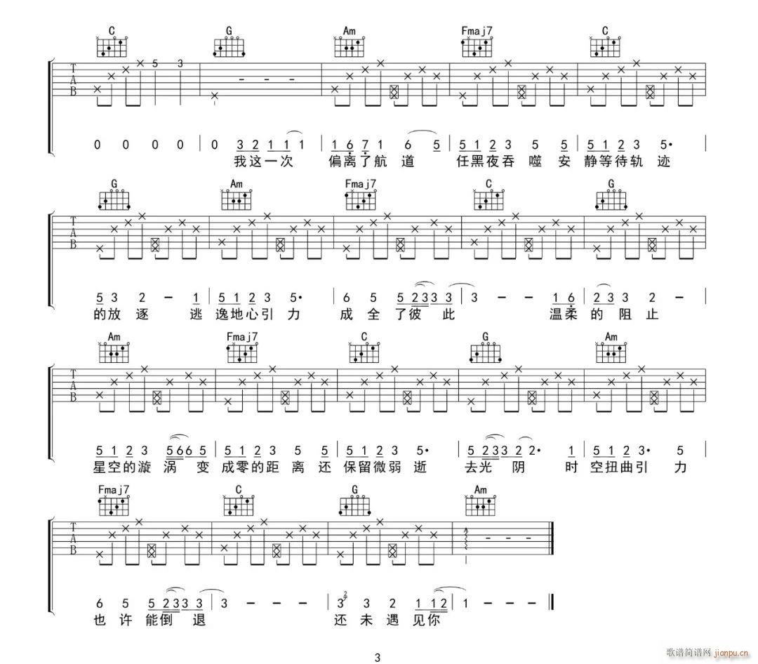 坠落星空 C调原版编配(吉他谱)3