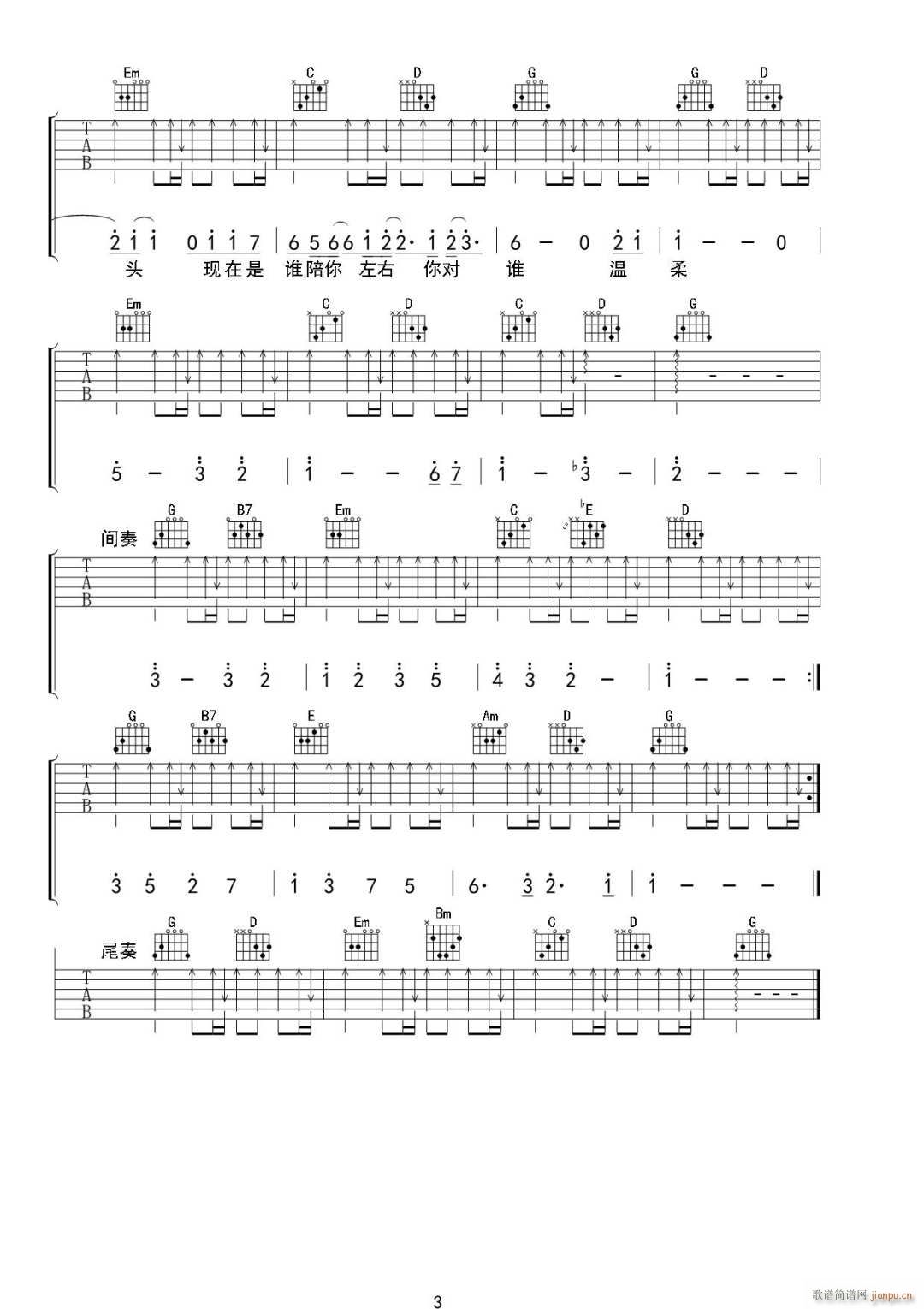 习惯一个人 G调原版编配(吉他谱)3