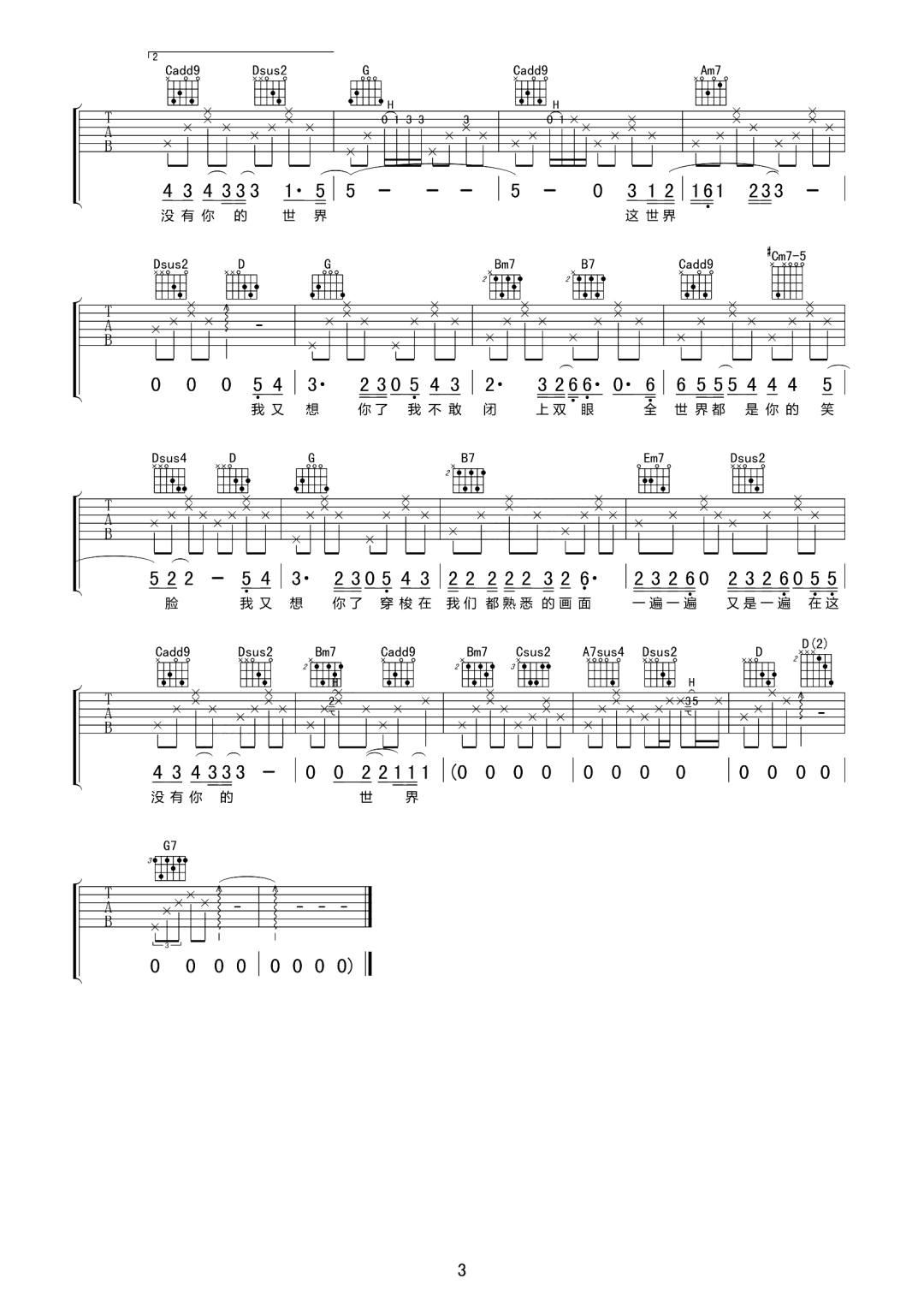 我又想你了吉他谱3-陈信喆-G调指法
