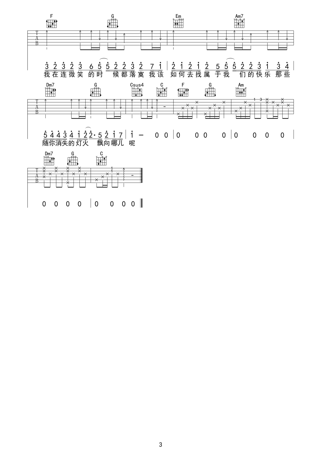 陨落吉他谱3-FanFan-C调指法