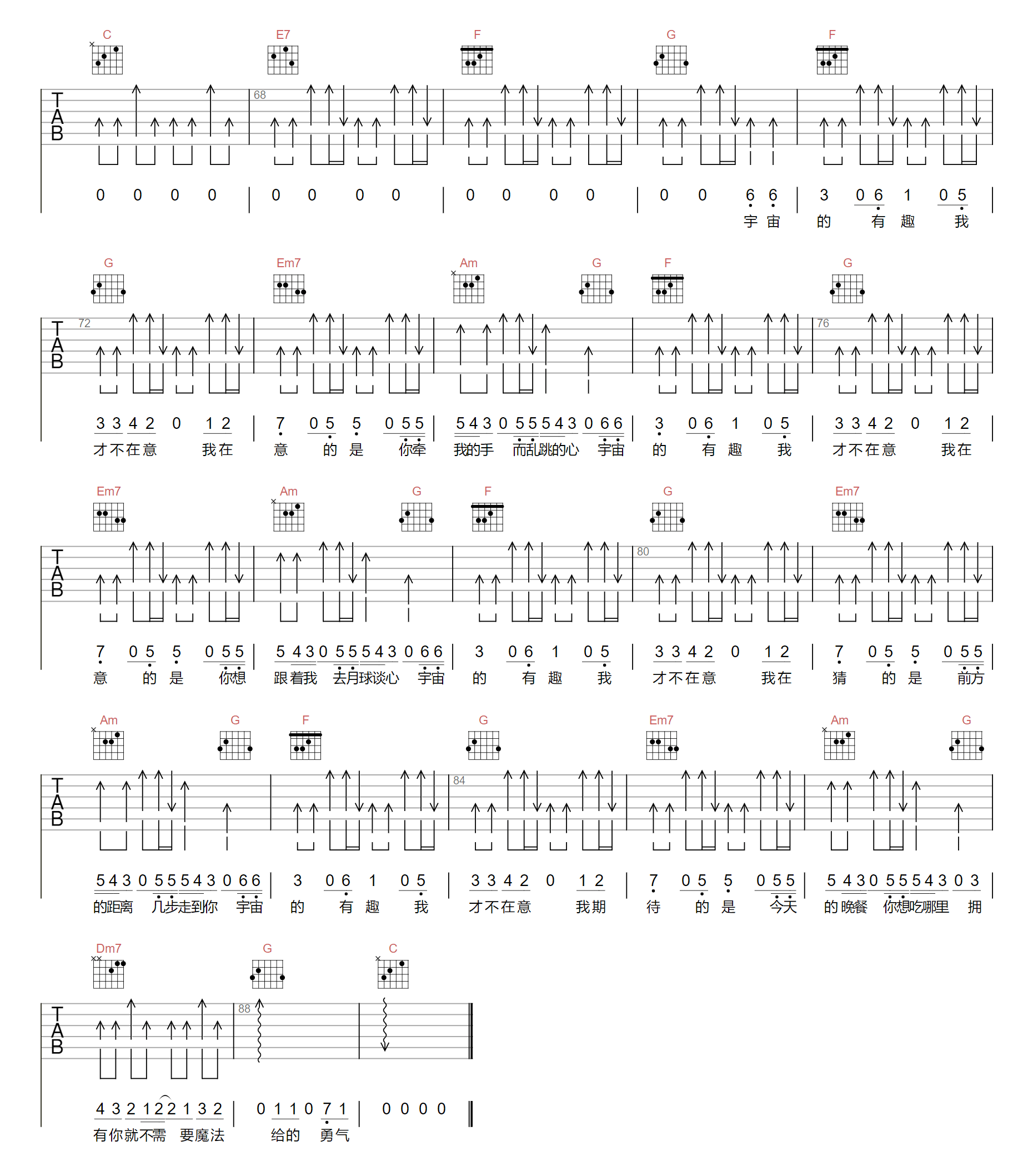 给你一瓶魔法药水吉他谱3-告五人-C调指法