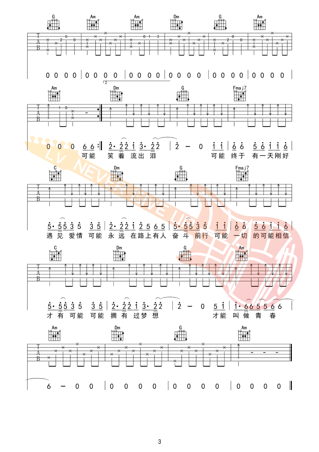 可能吉他谱3-程响-C调指法