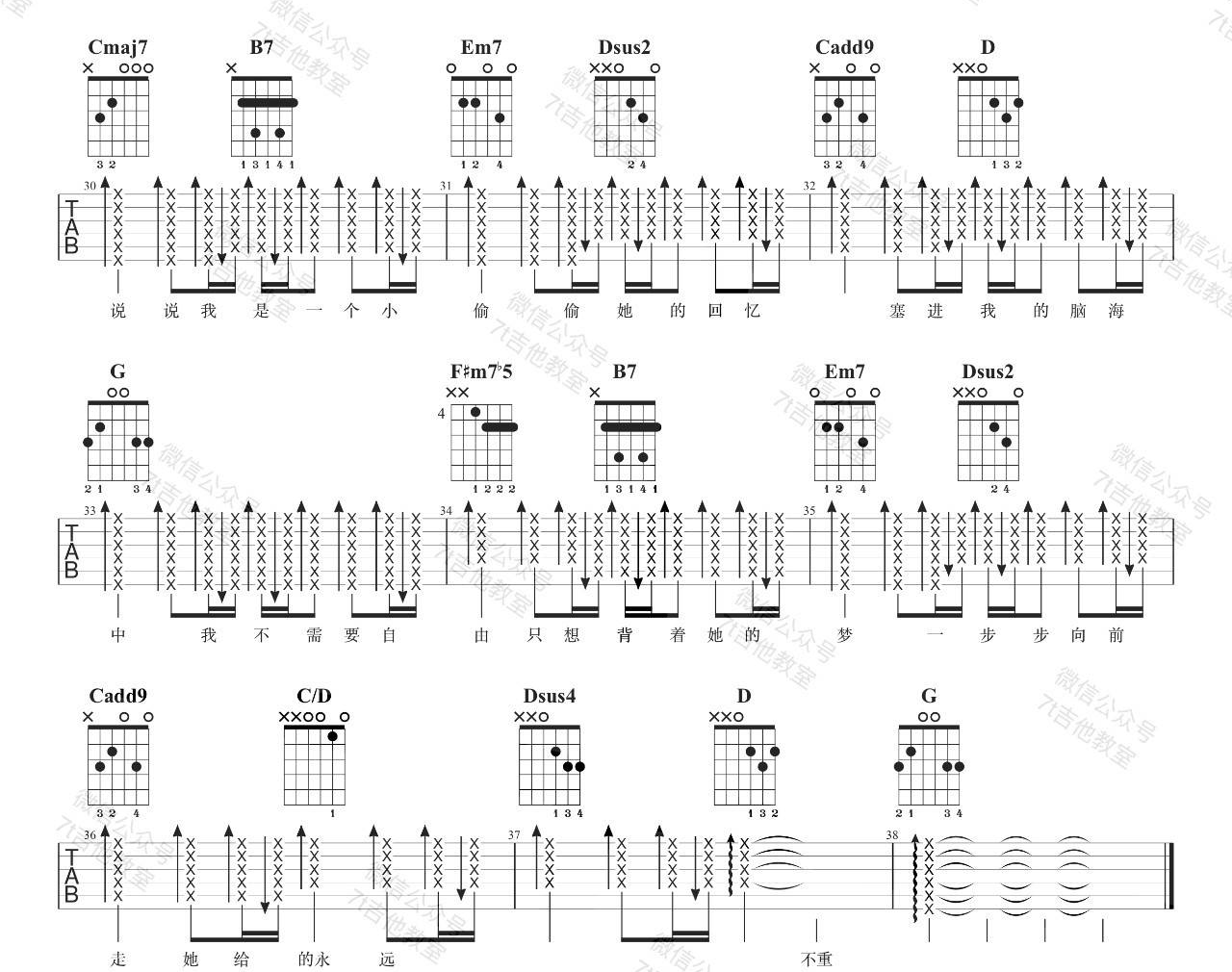 那女孩对我说吉他谱3-黄义达-G调指法