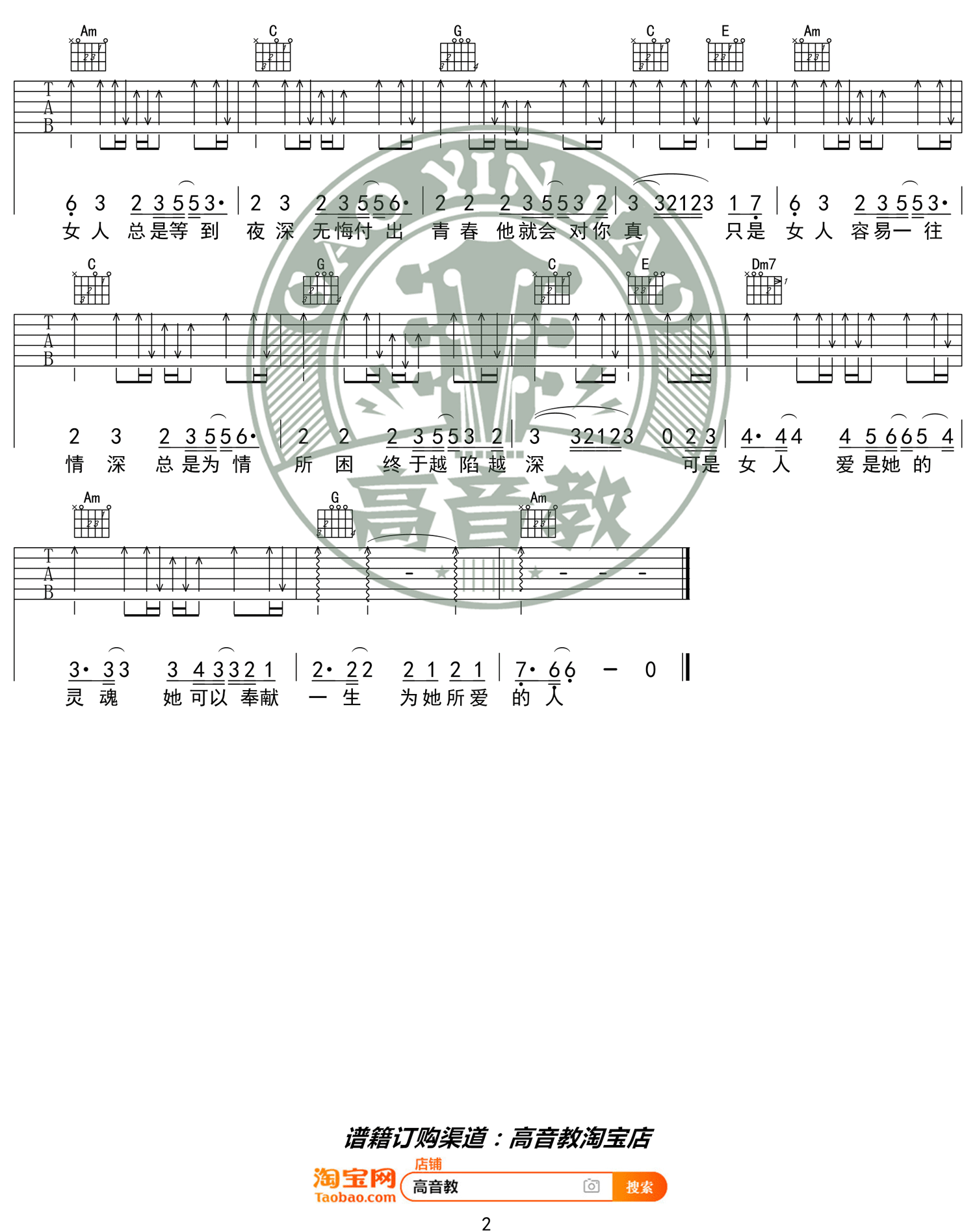 问吉他谱2-梁静茹-C调指法
