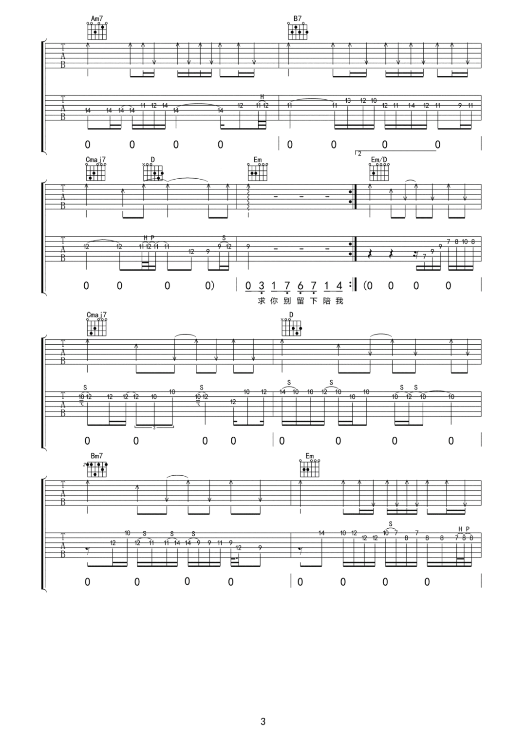 焚情吉他谱3-黄凯芹-G调指法