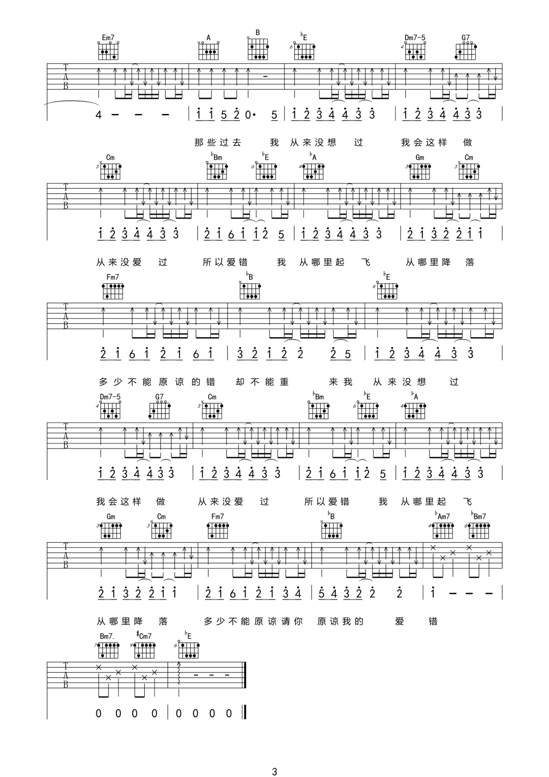 爱错吉他谱3-王力宏-C调指法