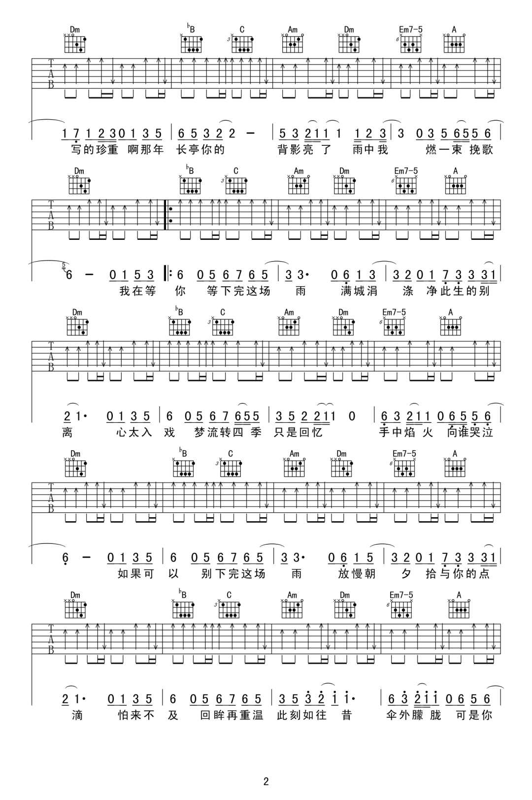 下完这场雨吉他谱2-后弦-F调指法