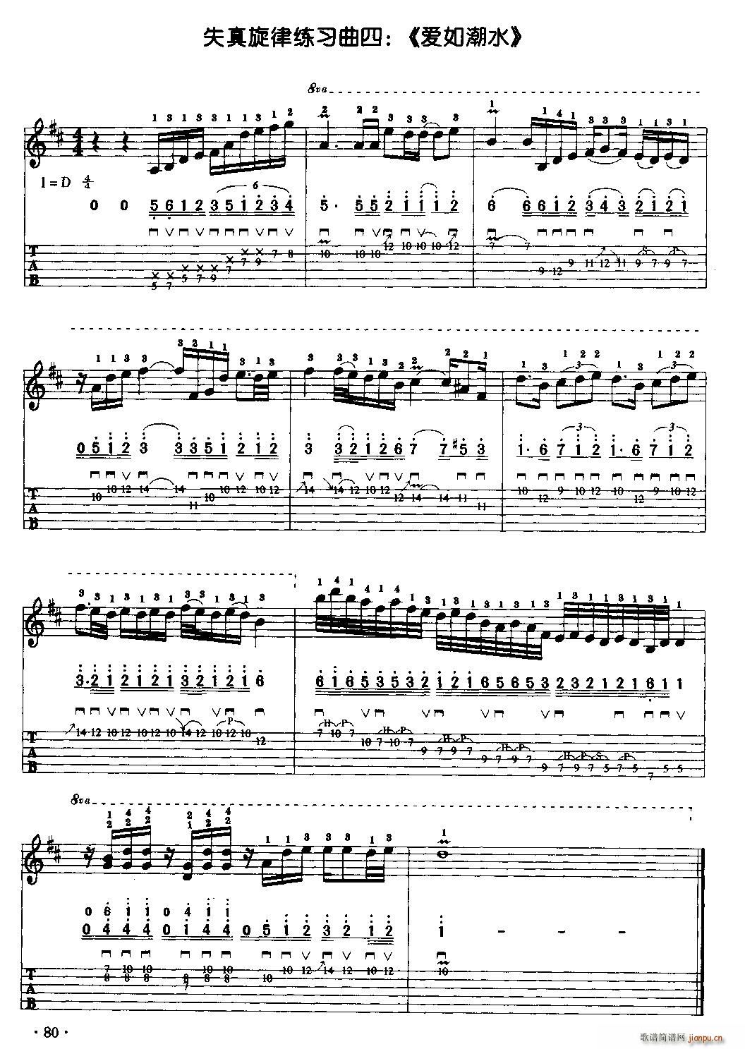 爱如潮水 电吉他失真旋律练习曲(吉他谱)1