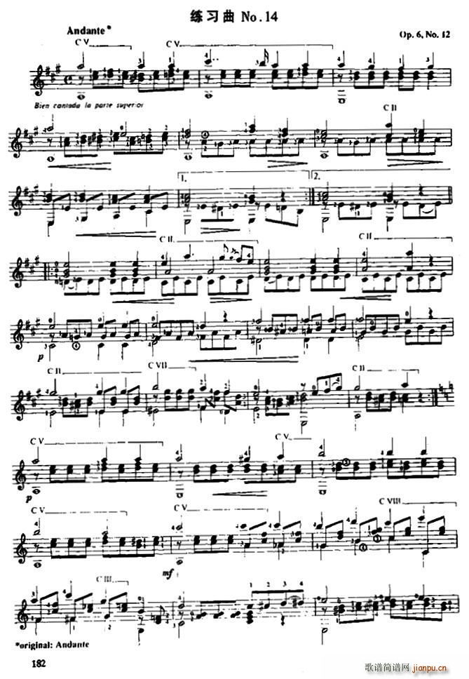 费尔南多 索尔 古典吉他练习曲 No 14 Op 6 No 12(吉他谱)1