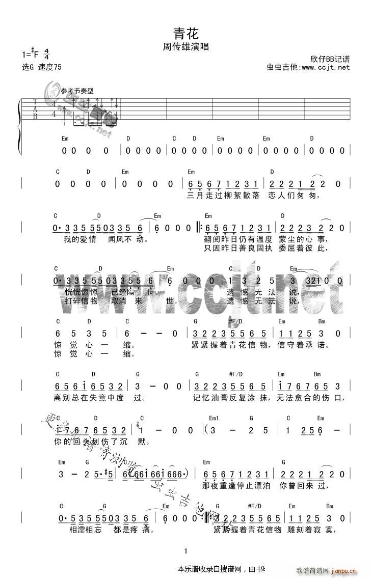 青花 和弦(吉他谱)1